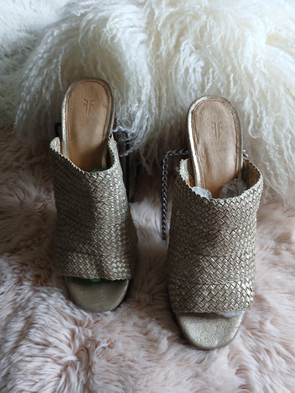Woven Metallic Slide Heels - Gold Leather FRYE